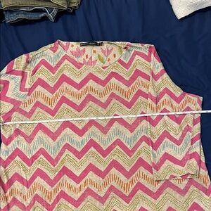 Gudrun Sjodren XXL Colorful Chevron Pattern Top 100% linen